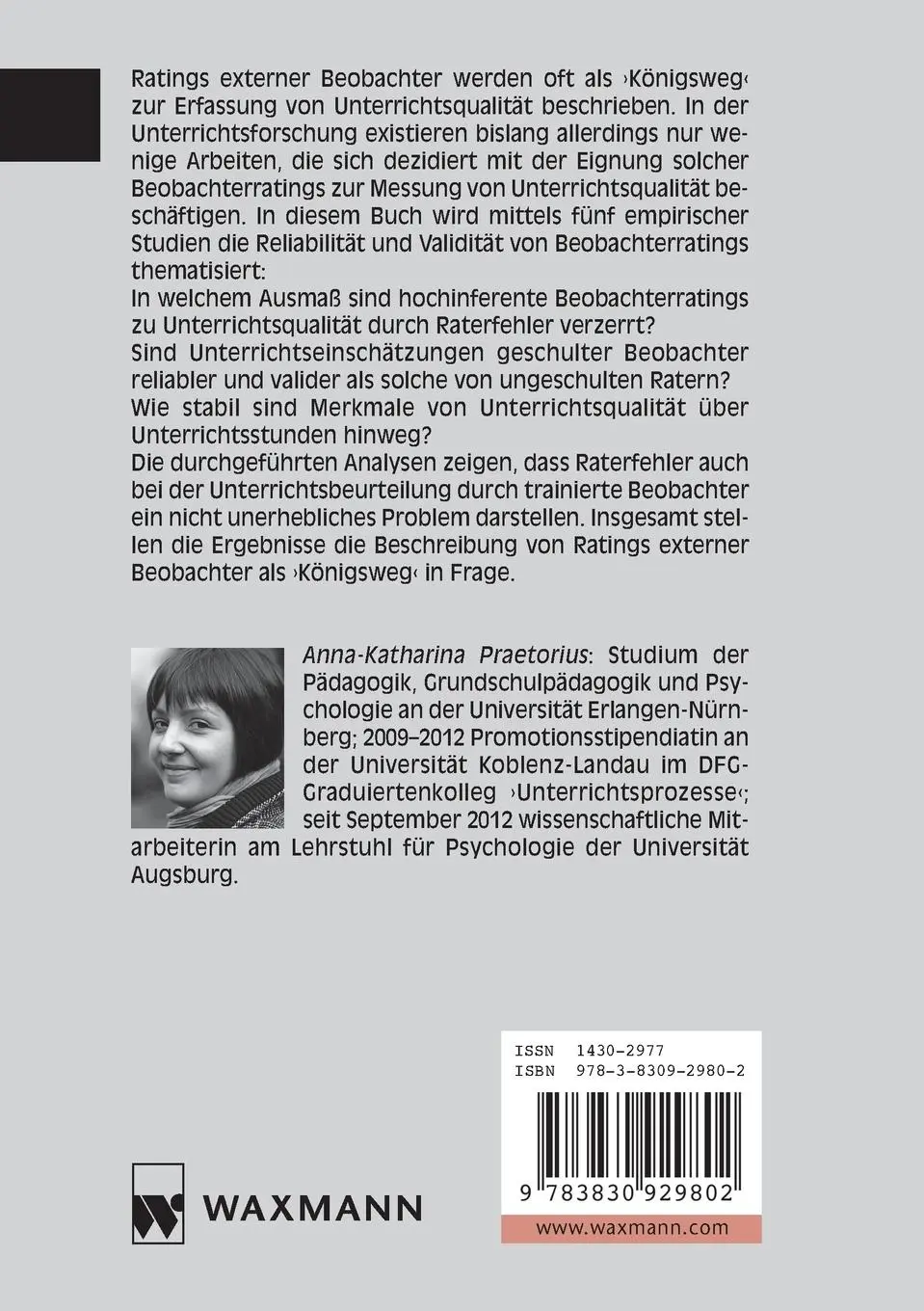 Rückseite: 9783830929802 | Messung von Unterrichtsqualität durch Ratings | Praetorius | Buch