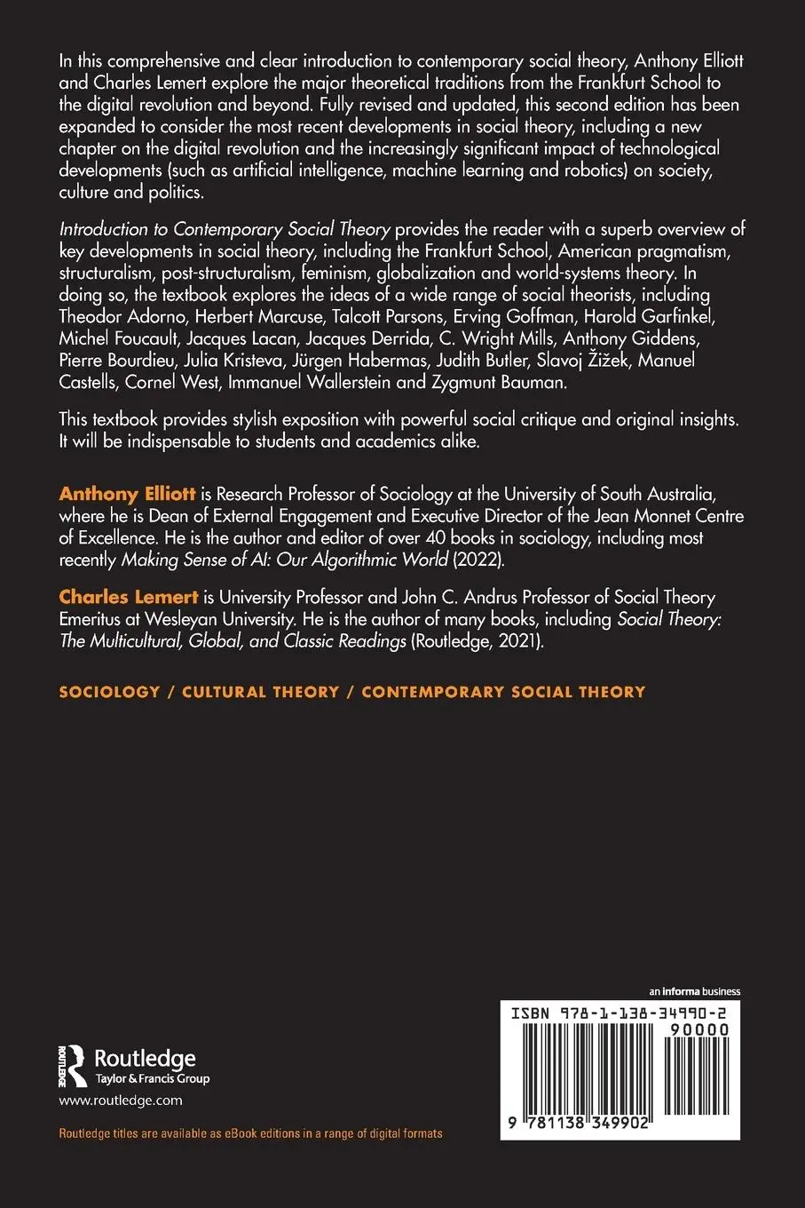 Rückseite: 9781138349902 | Introduction to Contemporary Social Theory | Anthony Elliott (u. a.)