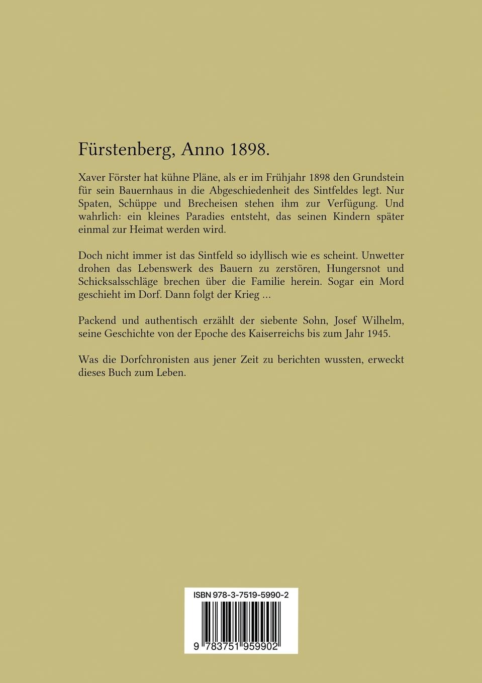 Rückseite: 9783751959902 | Sintfeld Epos | Josef Wilhelm Förster | Taschenbuch | 276 S. | Deutsch