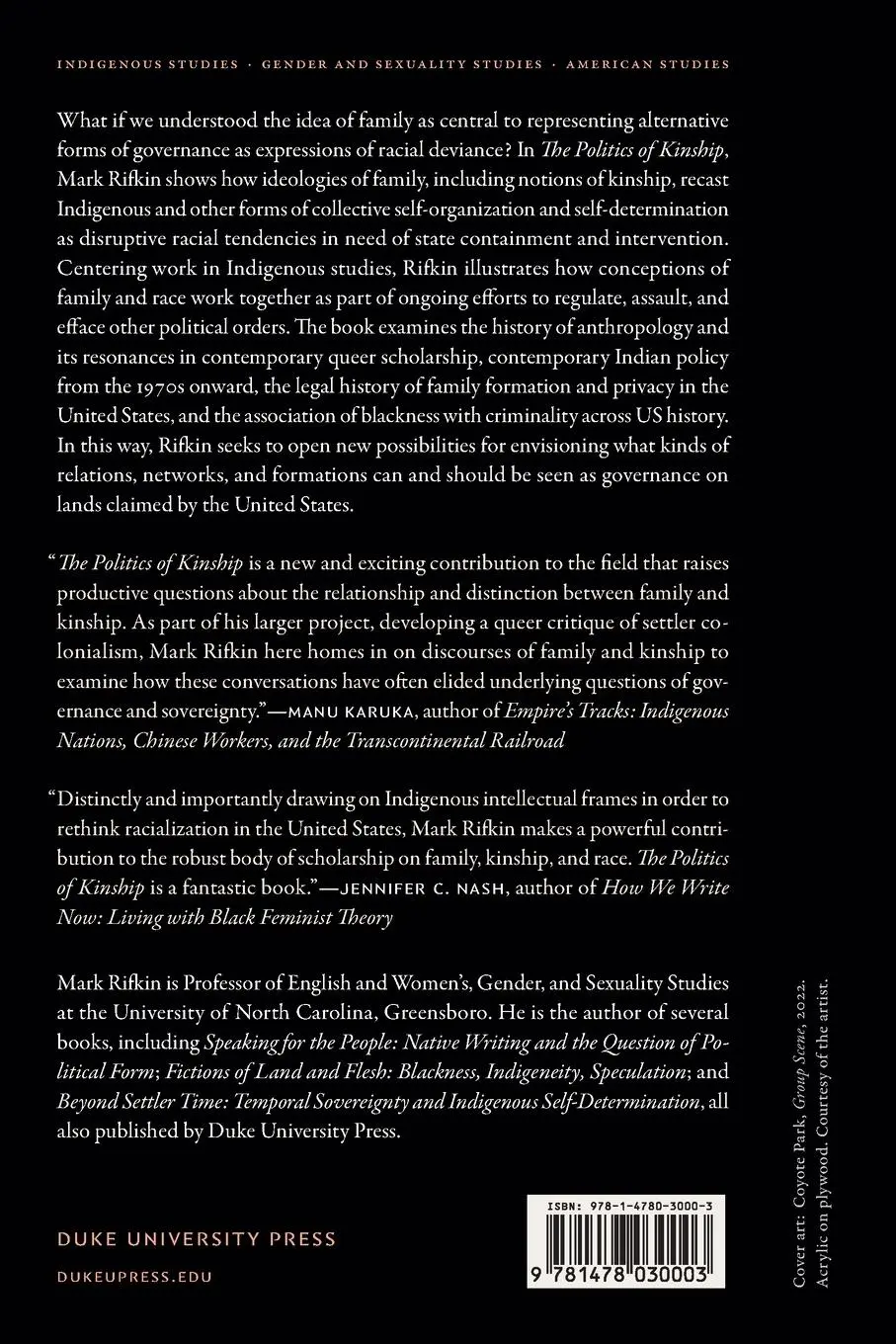 Rückseite: 9781478030003 | The Politics of Kinship | Race, Family, Governance | Mark Rifkin