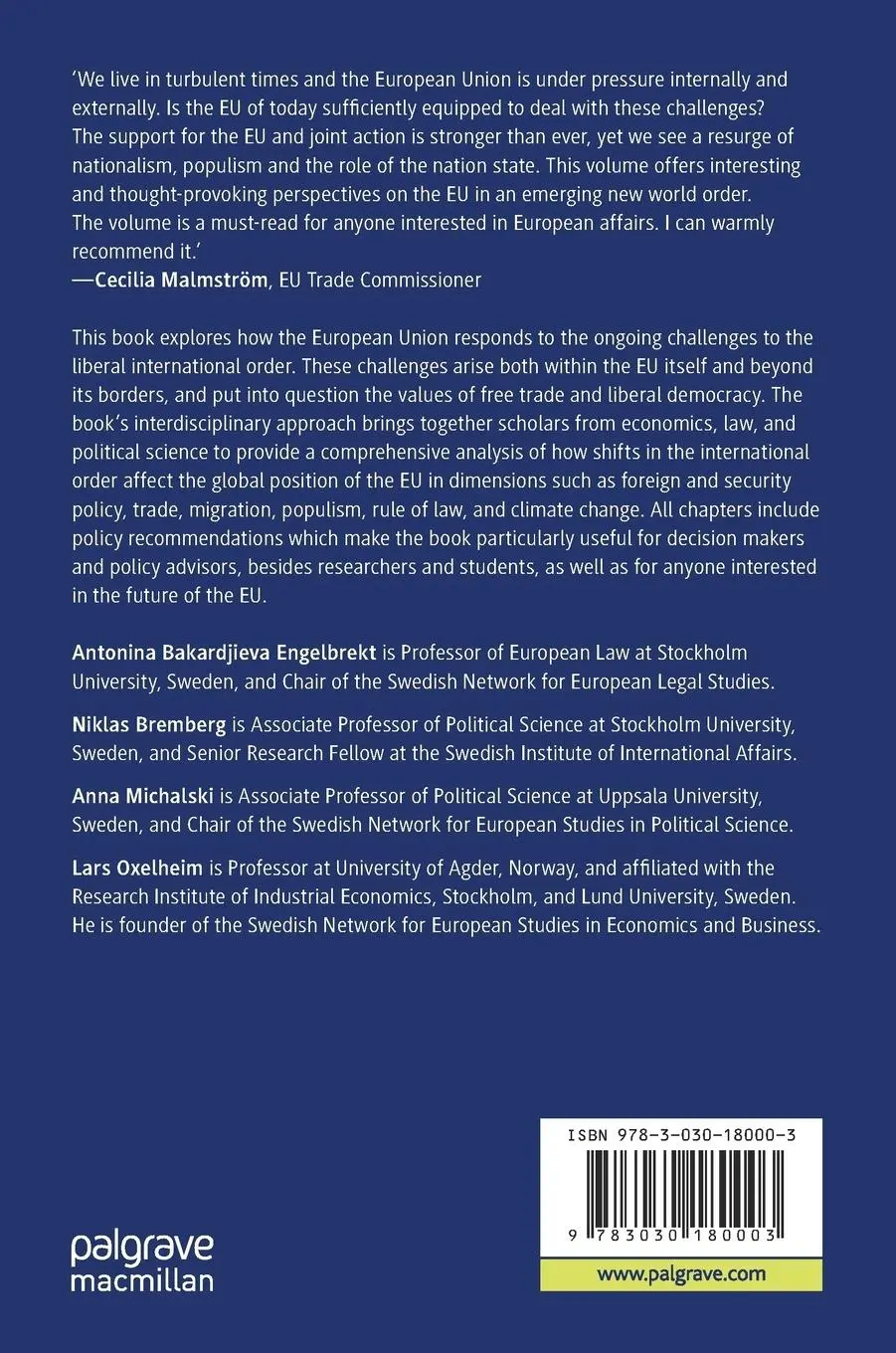 Rückseite: 9783030180003 | The European Union in a Changing World Order | Engelbrekt (u. a.)