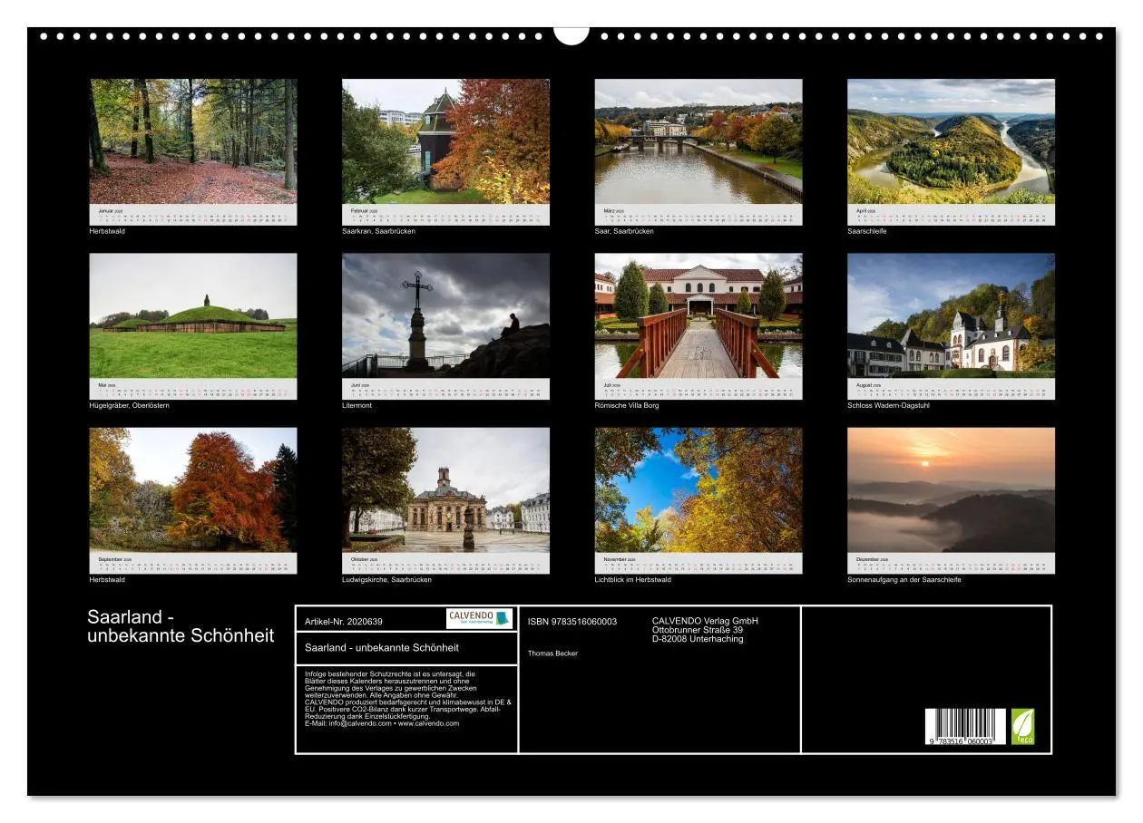 Bild: 9783516060003 | Saarland - unbekannte Schönheit (Wandkalender 2026 DIN A2 quer),...