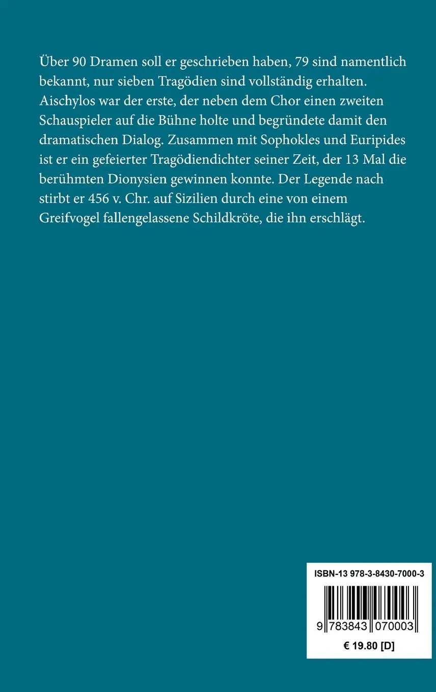 Rückseite: 9783843070003 | Der gefesselte Prometheus | Aischylos | Buch | 52 S. | Deutsch | 2014