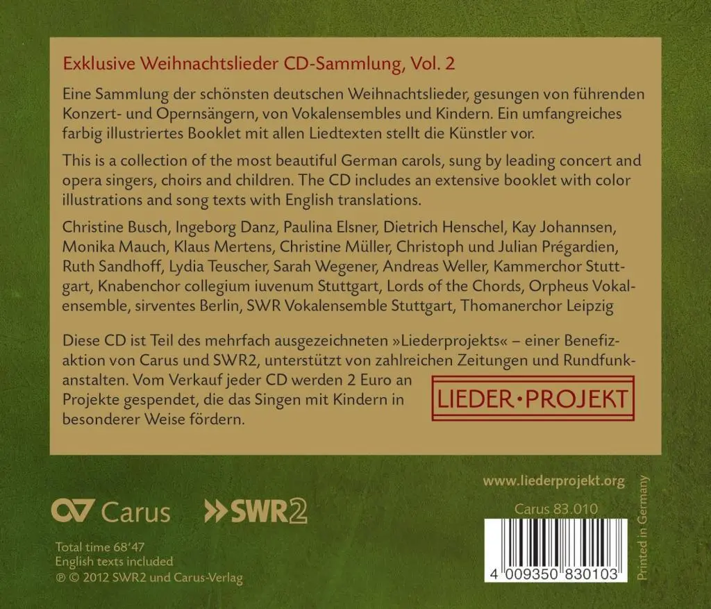 Bild: 4009350830103 | Weihnachtslieder Vol. 2 | Vokalensemble | Audio-CD | 67 Min. | Deutsch