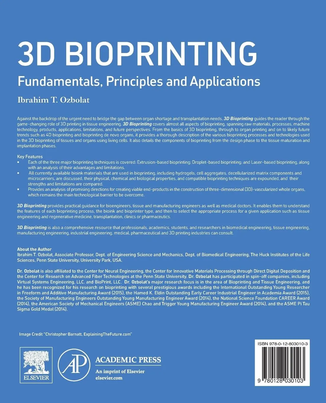 Rückseite: 9780128030103 | 3D Bioprinting | Fundamentals, Principles and Applications | Ozbolat