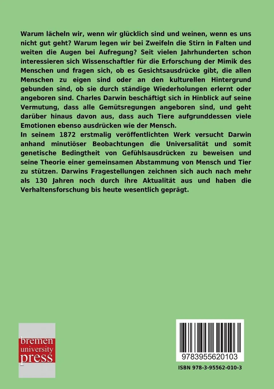Rückseite: 9783955620103 | Der Ausdruck der Gemütsbewegungen bei dem Menschen und den Tieren