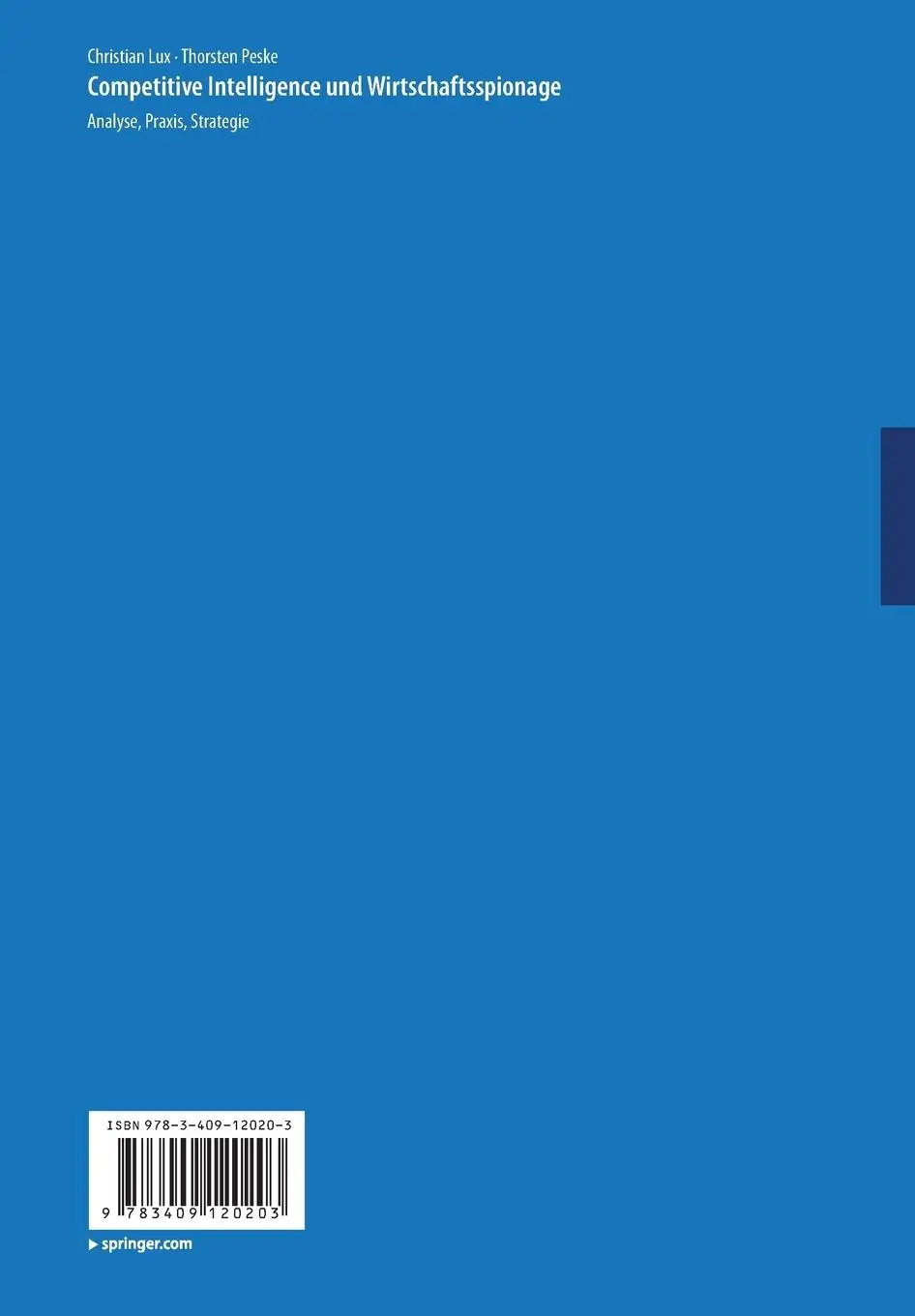 Rückseite: 9783409120203 | Competitive Intelligence und Wirtschaftsspionage | Peske (u. a.)