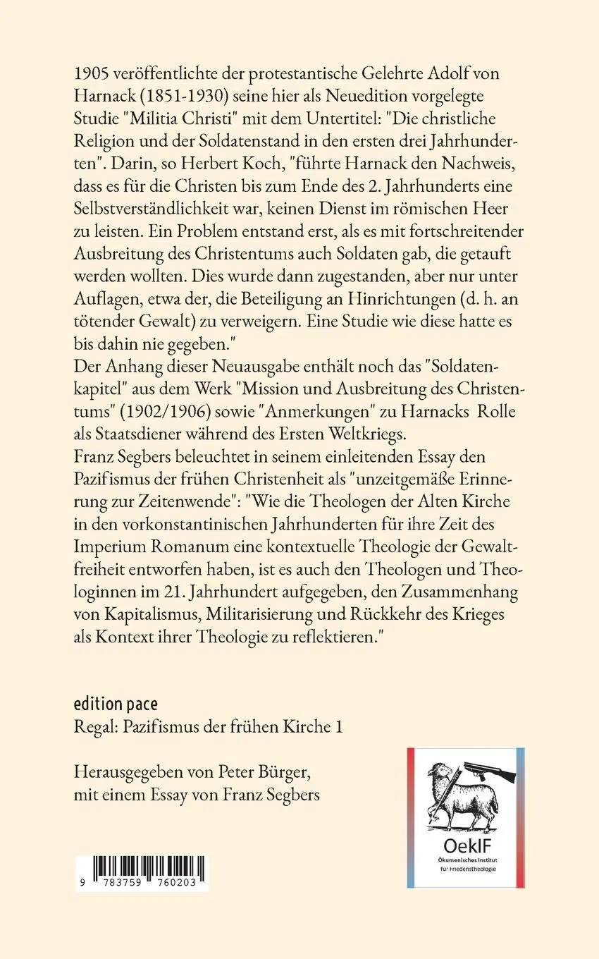 Rückseite: 9783759760203 | Militia Christi | Adolf Von Harnack | Taschenbuch | edition pace