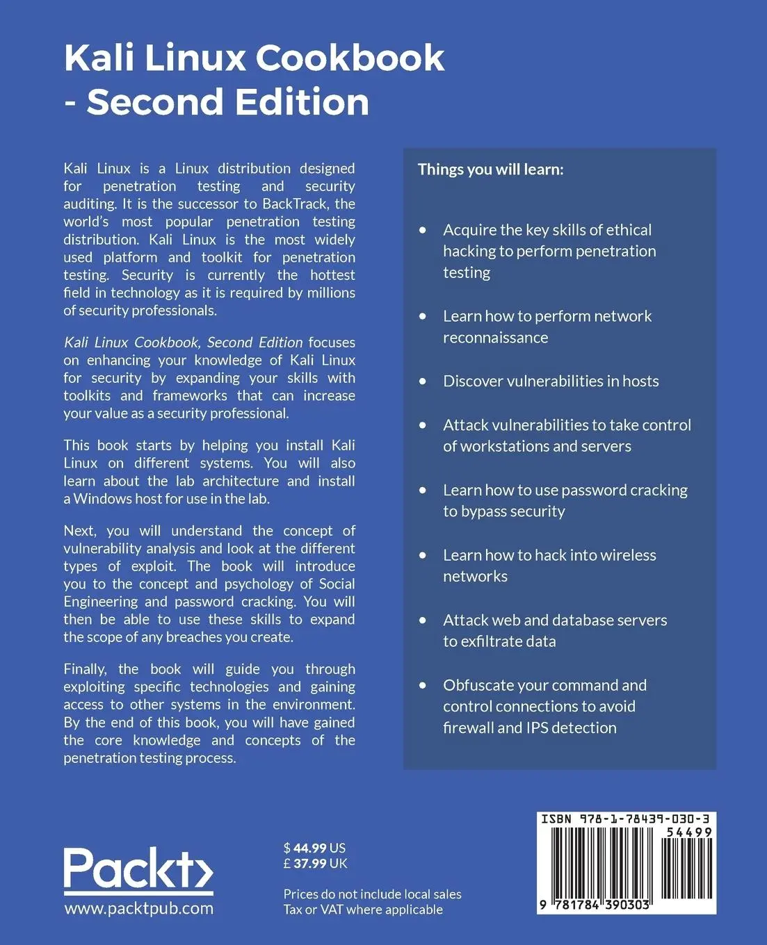 Rückseite: 9781784390303 | Kali Linux Cookbook - Second Edition | Corey P. Schultz (u. a.) | Buch