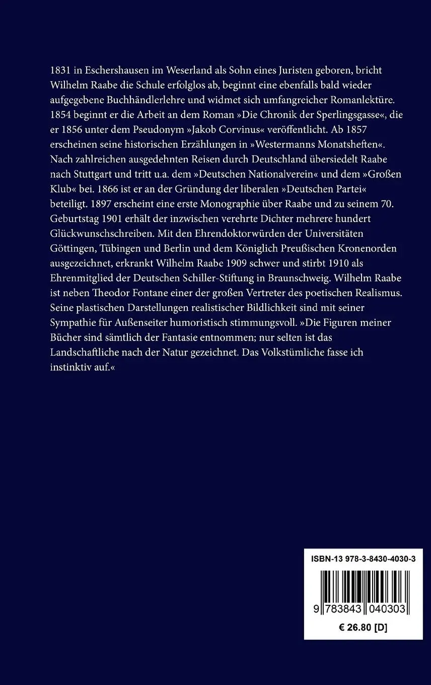 Rückseite: 9783843040303 | Der Schüdderump | Wilhelm Raabe | Buch | 316 S. | Deutsch | 2015