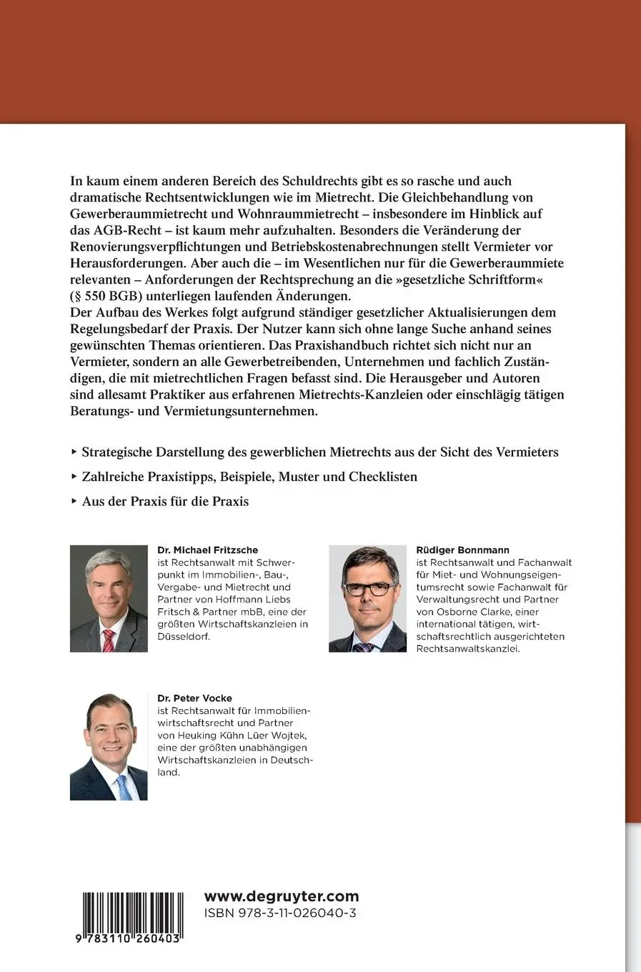 Rückseite: 9783110260403 | Praxishandbuch Gewerberaummiete | Michael Fritzsche (u. a.) | Buch
