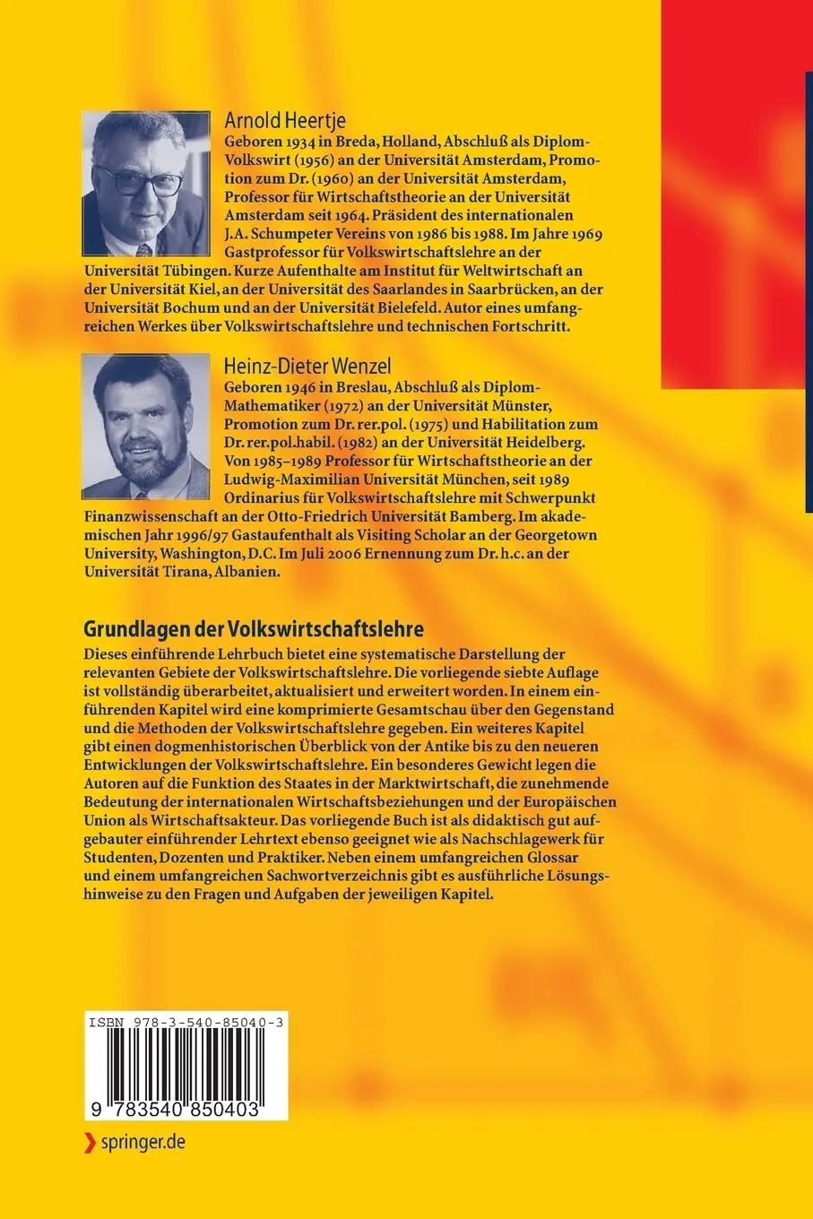 Rückseite: 9783540850403 | Grundlagen der Volkswirtschaftslehre | Heinz-Dieter Wenzel (u. a.)