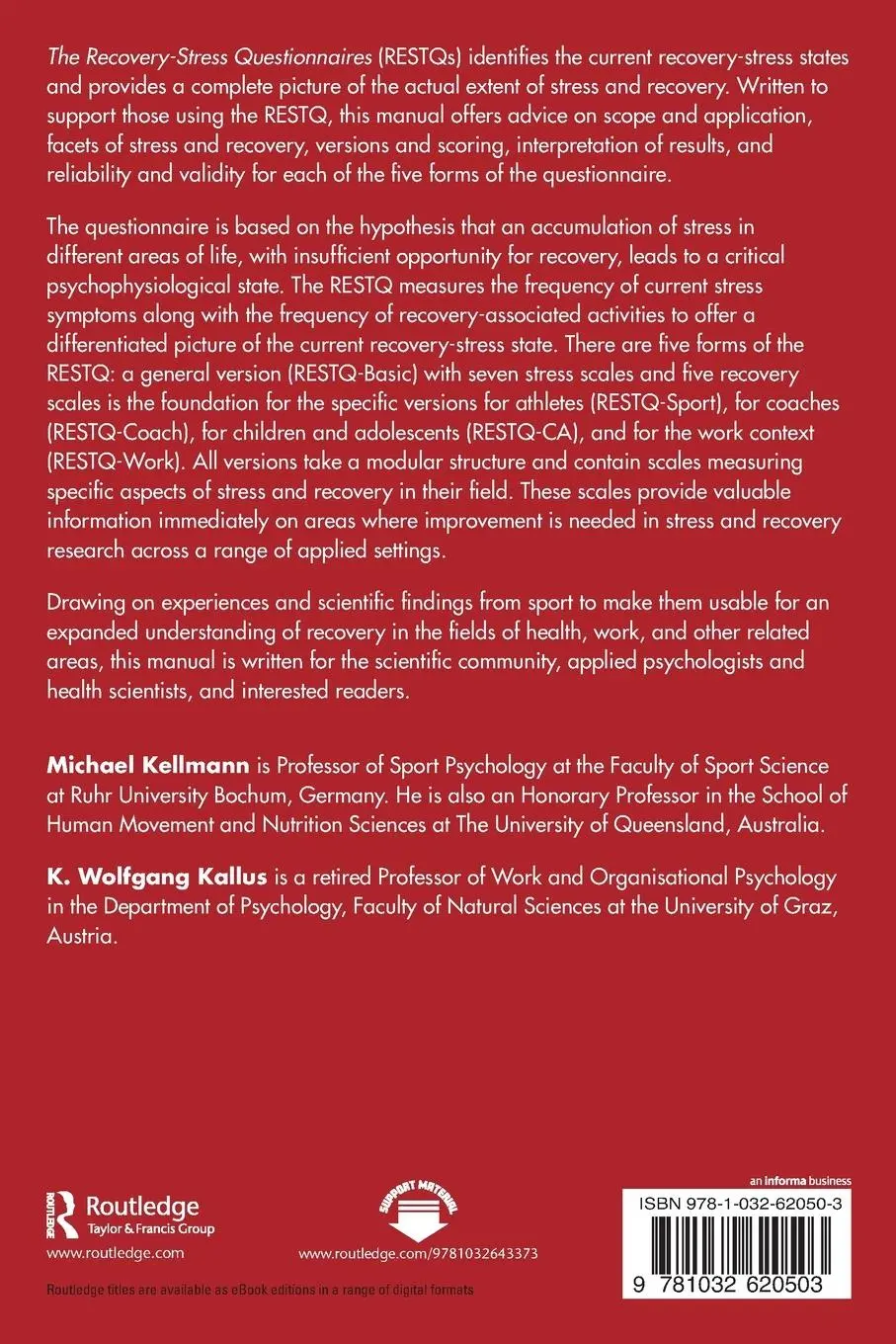 Rückseite: 9781032620503 | The Recovery-Stress Questionnaires | A User Manual | Kellmann (u. a.)