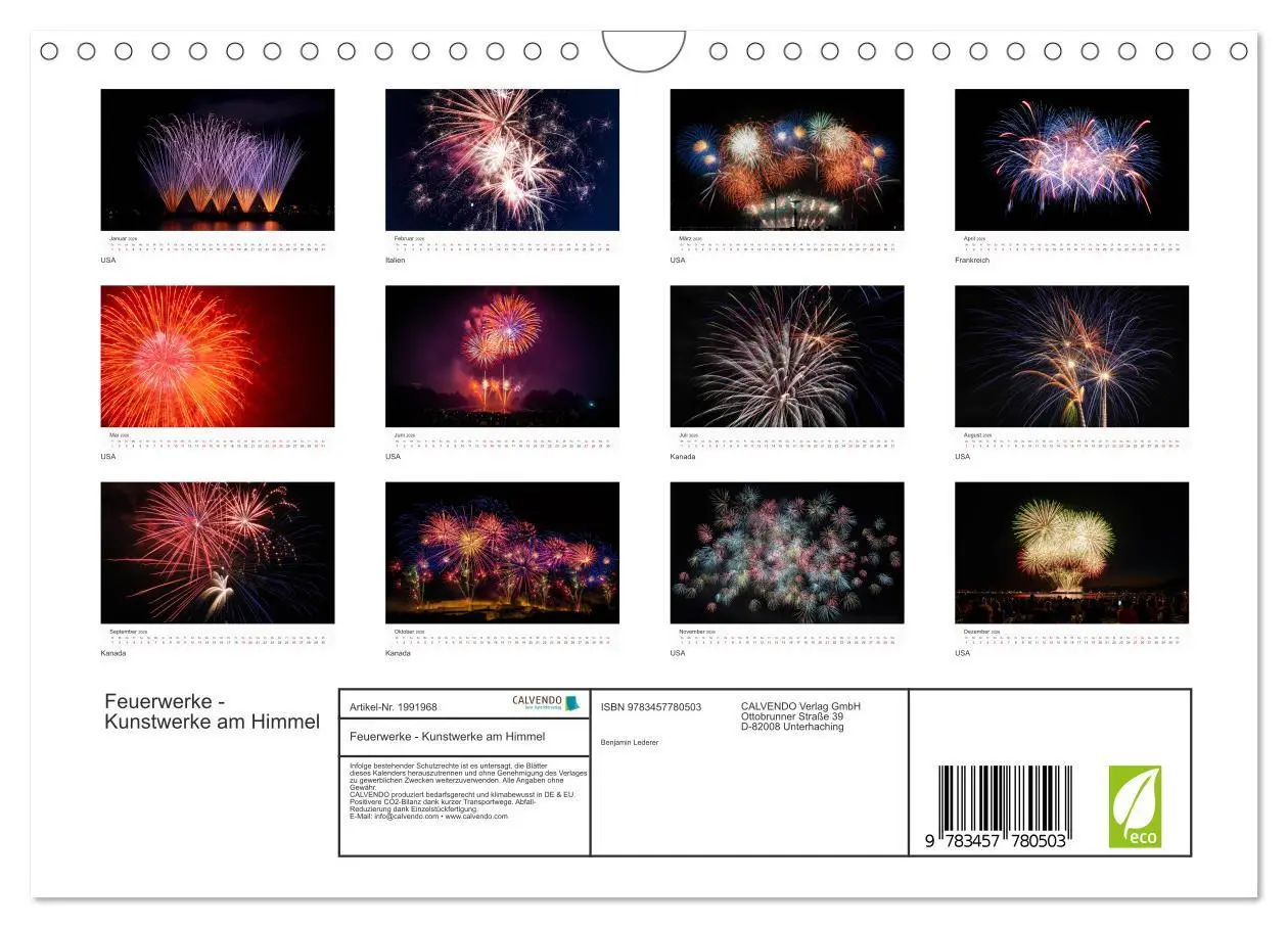Bild: 9783457780503 | Feuerwerke - Kunstwerke am Himmel (Wandkalender 2026 DIN A4 quer),...