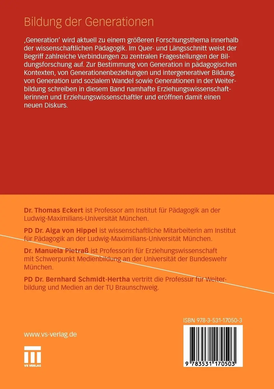 Rückseite: 9783531170503 | Bildung der Generationen | Thomas Eckert (u. a.) | Taschenbuch | 2011