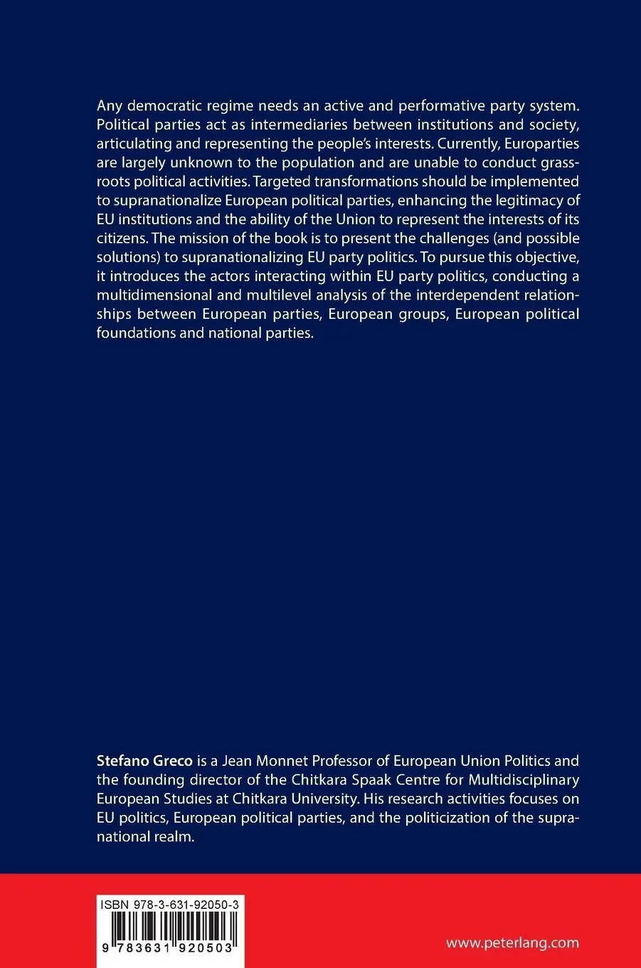 Rückseite: 9783631920503 | European Political Parties in the EU Party Politics | Stefano Greco