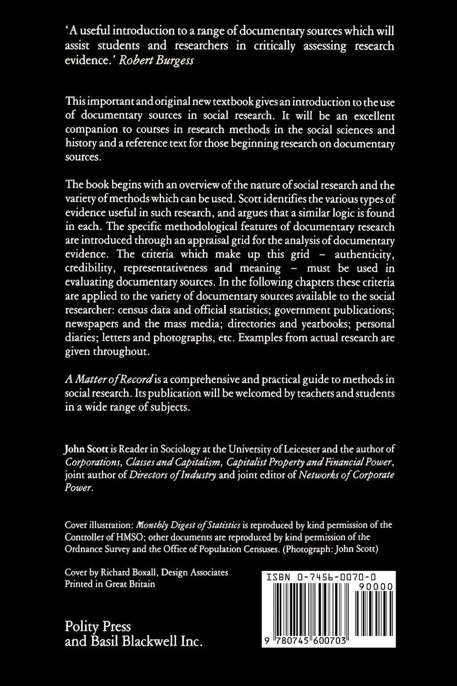 Rückseite: 9780745600703 | A Matter of Record | John Scott | Taschenbuch | Englisch | 1991