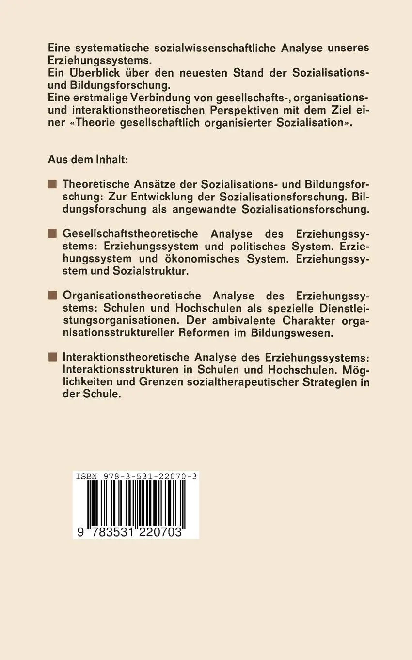 Rückseite: 9783531220703 | Erziehungssystem und Gesellschaft | Klaus Hurrelmann | Taschenbuch