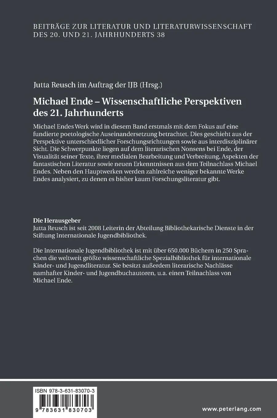 Rückseite: 9783631830703 | Michael Ende ¿ Wissenschaftliche Perspektiven des 21. Jahrhunderts