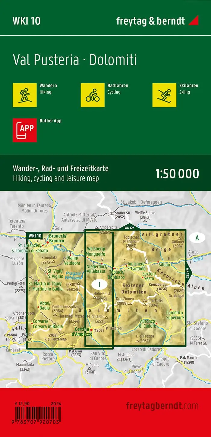 Rückseite: 9783707920703 | freytag &amp; berndt Wanderkarte WKI 10 Pustertal - Dolomiten 1:50.000
