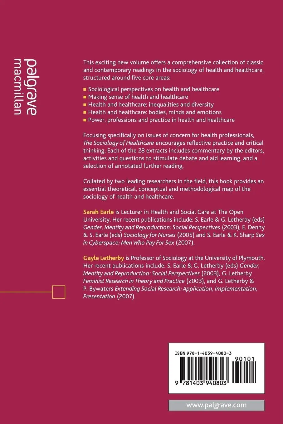Rückseite: 9781403940803 | Sociology of Healthcare | Sarah Earle | Taschenbuch | Englisch | 2008