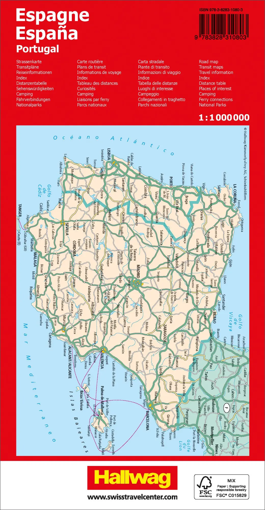 Rückseite: 9783828310803 | Hallwag Strassenkarte Spanien, Portugal 1:1 Mio. | AG | (Land-)Karte