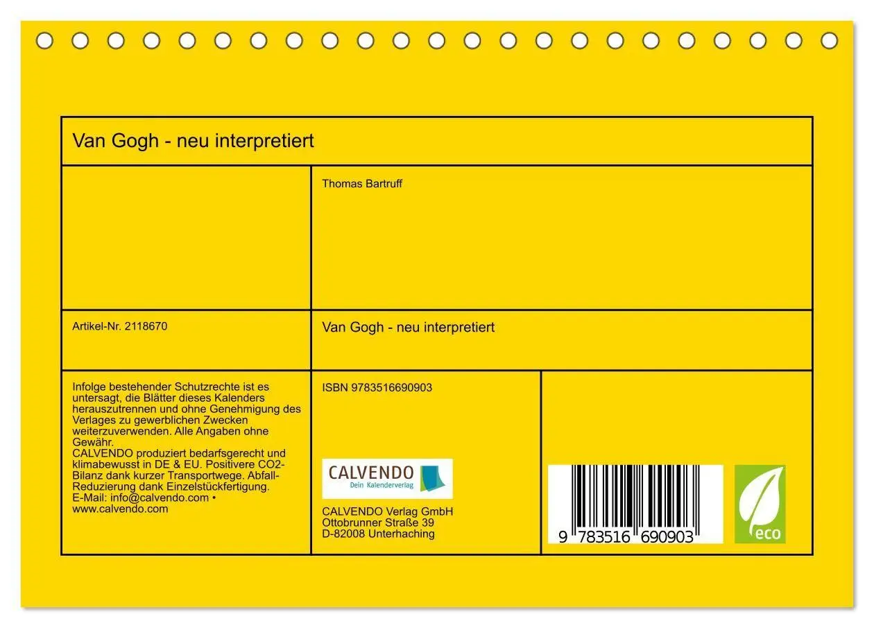 Bild: 9783516690903 | Van Gogh - neu interpretiert (Tischkalender 2026 DIN A5 quer),...