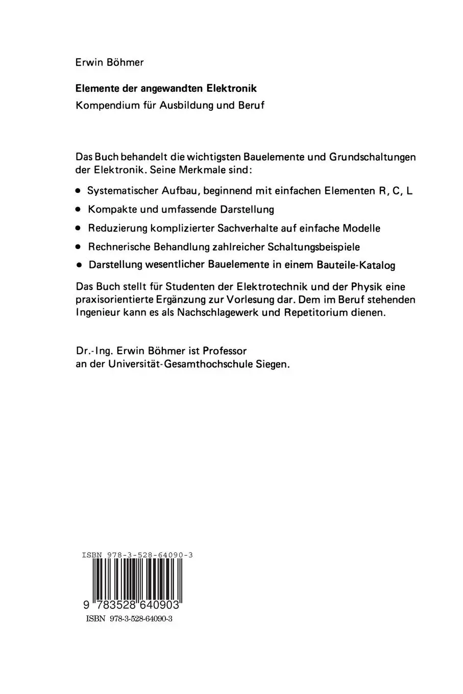 Rückseite: 9783528640903 | Elemente der angewandten Elektronik | Erwin Böhmer | Taschenbuch