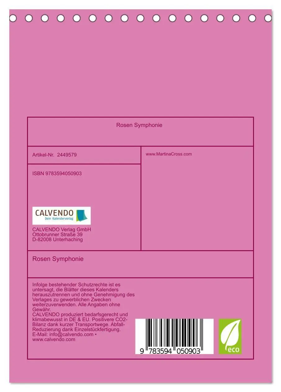 Bild: 9783594050903 | Rosen Symphonie (Tischkalender 2027 DIN A5 hoch), CALVENDO...