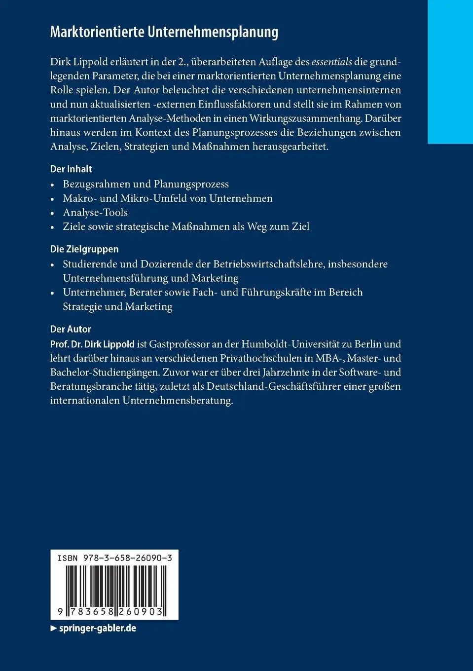 Rückseite: 9783658260903 | Marktorientierte Unternehmensplanung | Eine Einführung | Dirk Lippold
