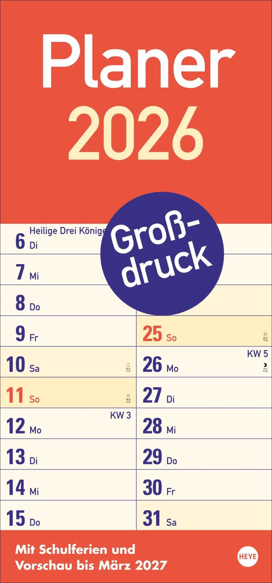 Cover: 9783756410903 | Großdruck Planer 2026 | Heye | Kalender | Bürokalender Heye | 14 S.