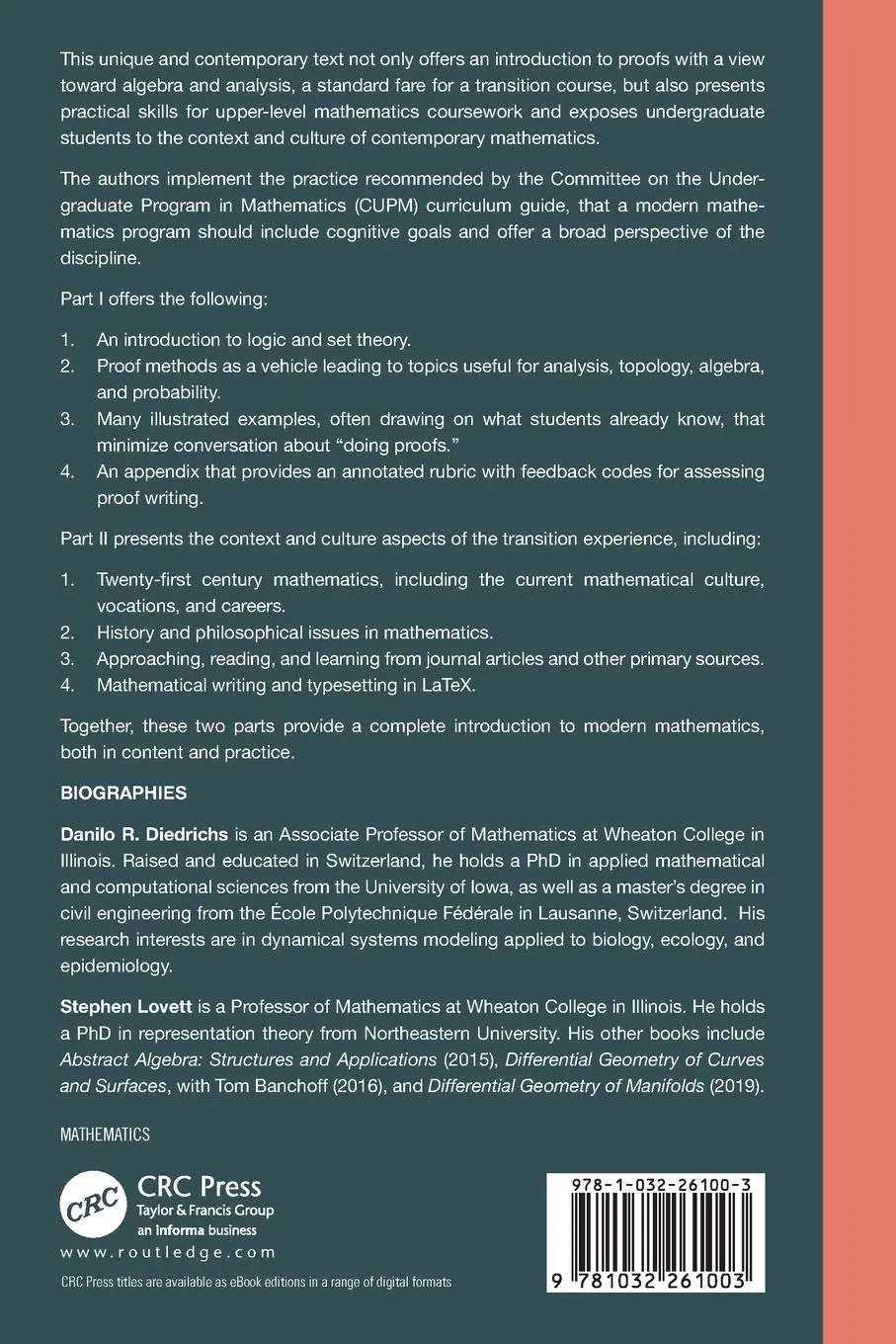 Rückseite: 9781032261003 | Transition to Advanced Mathematics | Danilo R. Diedrichs (u. a.)