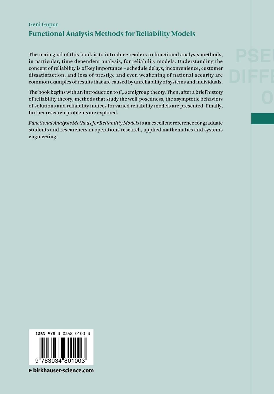 Rückseite: 9783034801003 | Functional Analysis Methods for Reliability Models | Geni Gupur | Buch