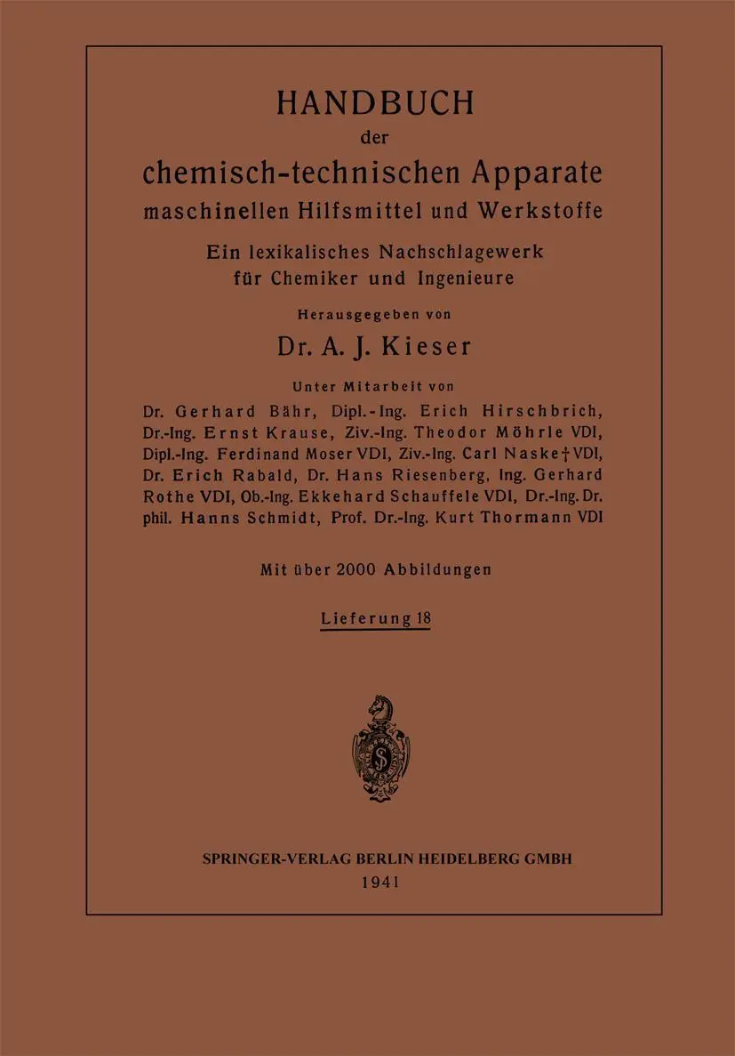 Cover: 9783662321003 | Handbuch der chemisch-technischen Apparate maschinellen Hilfsmittel...