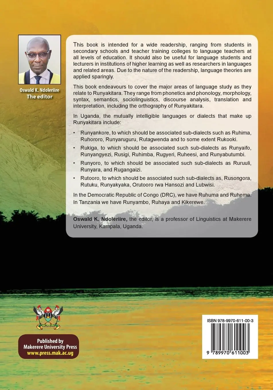 Rückseite: 9789970611003 | Runyakitara of language studies | Oswald K. Ndoleriire | Taschenbuch