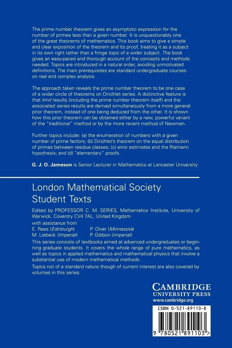 Rückseite: 9780521891103 | The Prime Number Theorem | G. J. O. Jameson | Taschenbuch | Englisch