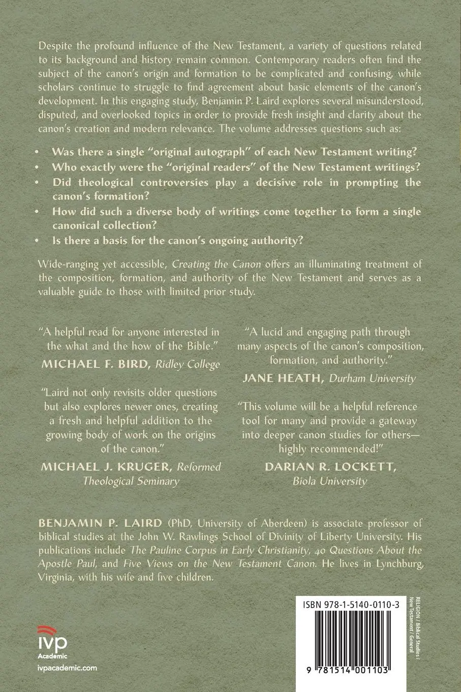 Rückseite: 9781514001103 | Creating the Canon | Benjamin P. Laird | Taschenbuch | Englisch | 2023