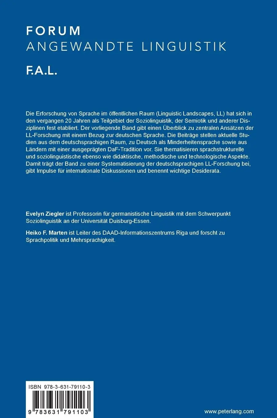 Rückseite: 9783631791103 | Linguistic Landscapes im deutschsprachigen Kontext | Ziegler (u. a.)