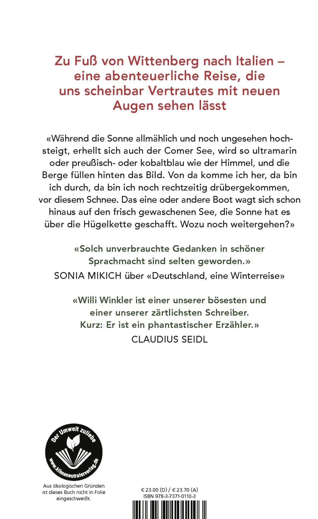 Rückseite: 9783737101103 | Herbstlicht | Eine Wanderung nach Italien | Willi Winkler | Buch