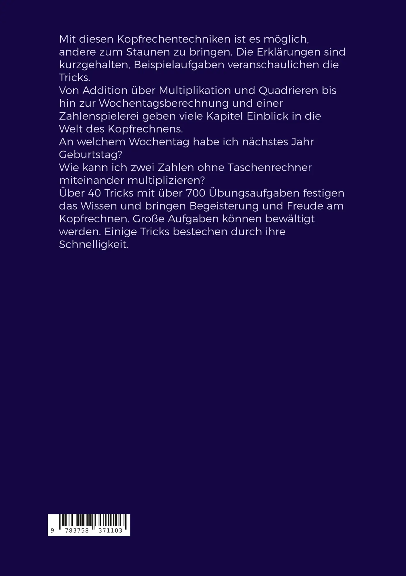 Rückseite: 9783758371103 | Mit kleinen Tricks groß beeindrucken | Kopfrechentechniken in Kurzform