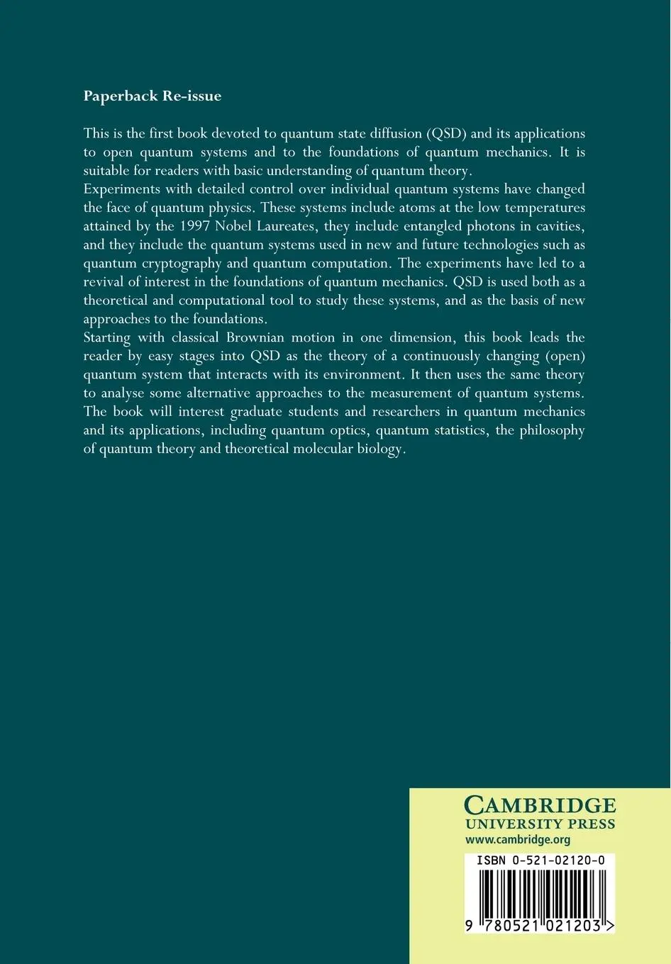 Rückseite: 9780521021203 | Quantum State Diffusion | Ian Percival | Taschenbuch | Englisch | 2005
