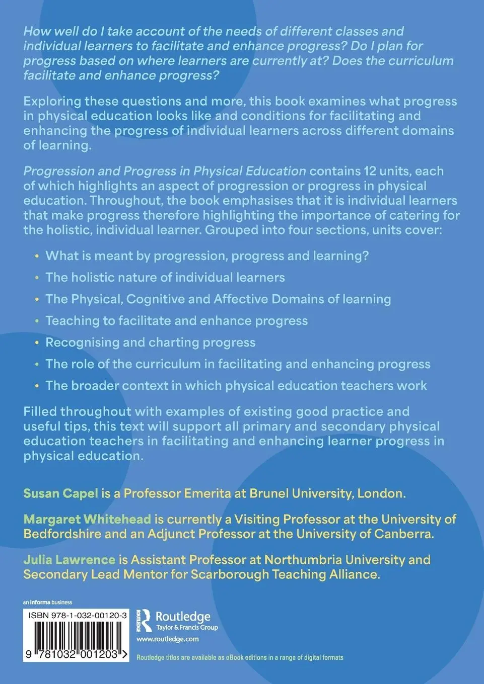 Rückseite: 9781032001203 | Progression and Progress in Physical Education | Susan Capel (u. a.)