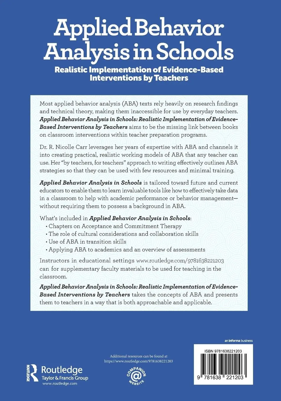 Rückseite: 9781638221203 | Applied Behavior Analysis in Schools | R. Carr | Taschenbuch | 2023