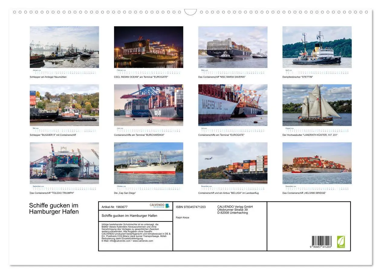 Bild: 9783457471203 | Schiffe gucken im Hamburger Hafen (Wandkalender 2026 DIN A2 quer),...