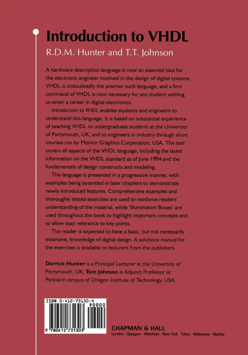 Rückseite: 9780412731303 | Introduction to VHDL | T. T. Johnson (u. a.) | Taschenbuch | Englisch