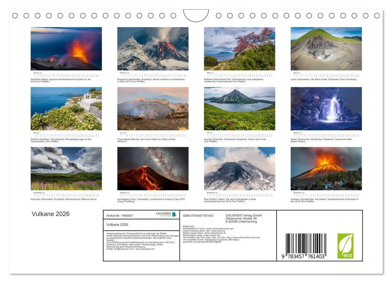 Bild: 9783457761403 | Vulkane 2026 (Wandkalender 2026 DIN A4 quer), CALVENDO Monatskalender