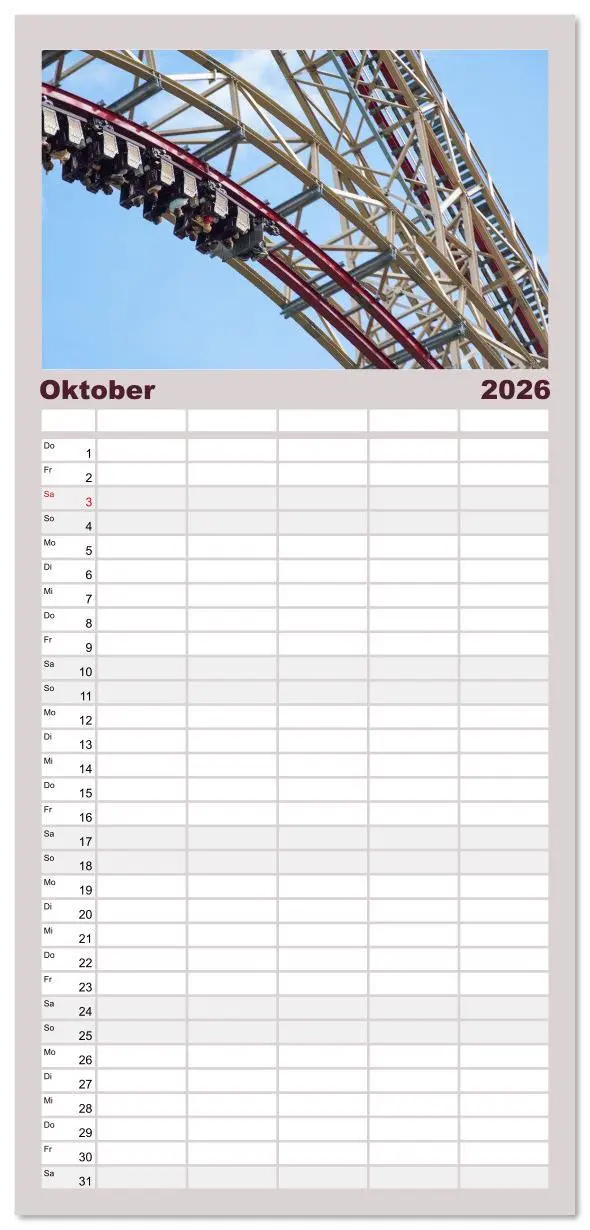 Bild: 9783516611403 | Familienplaner 2026 - Abenteuer Achterbahn mit 5 Spalten...