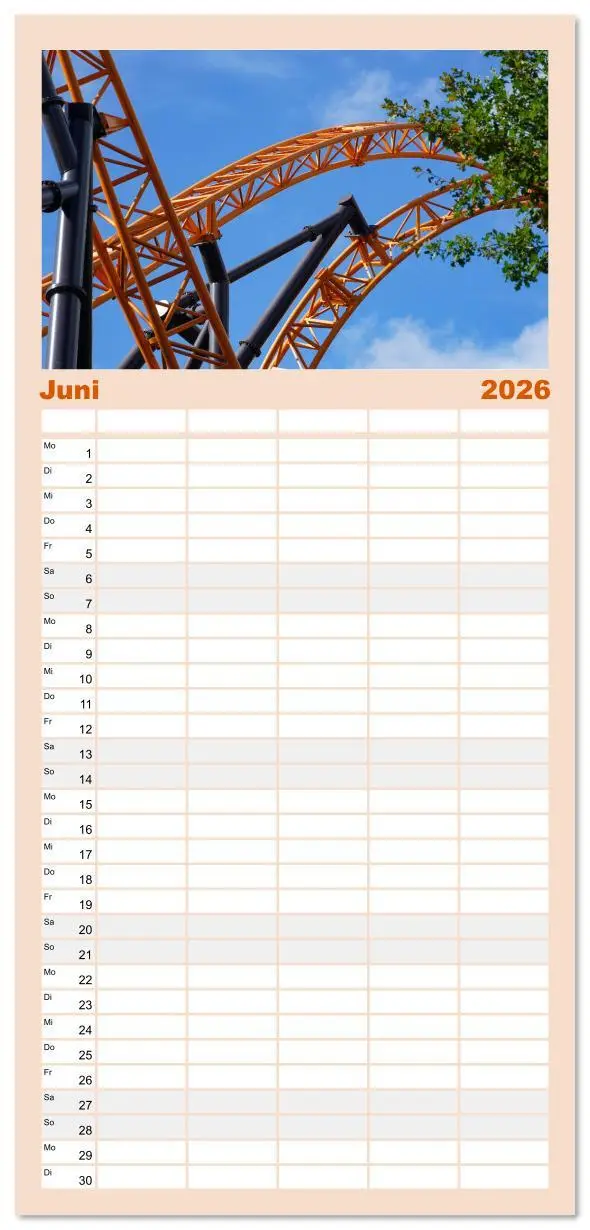 Bild: 9783516611403 | Familienplaner 2026 - Abenteuer Achterbahn mit 5 Spalten...
