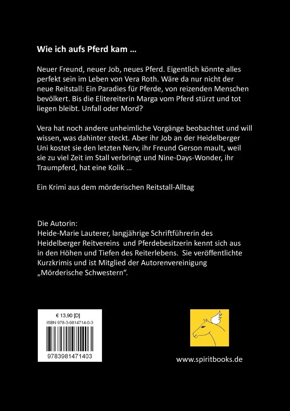 Rückseite: 9783981471403 | Mörderischer Galopp | Ein Reiterkrimi | Heide-Marie Lauterer | Buch