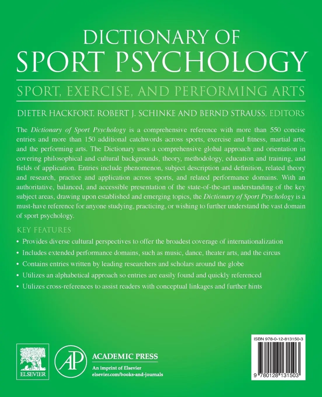 Rückseite: 9780128131503 | Dictionary of Sport Psychology | Sport, Exercise, and Performing Arts